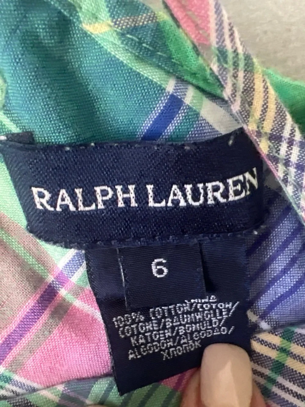 Ralph Lauren Girls Size 6 Cotton Green Pink Blue Plaid Sundress Back to School